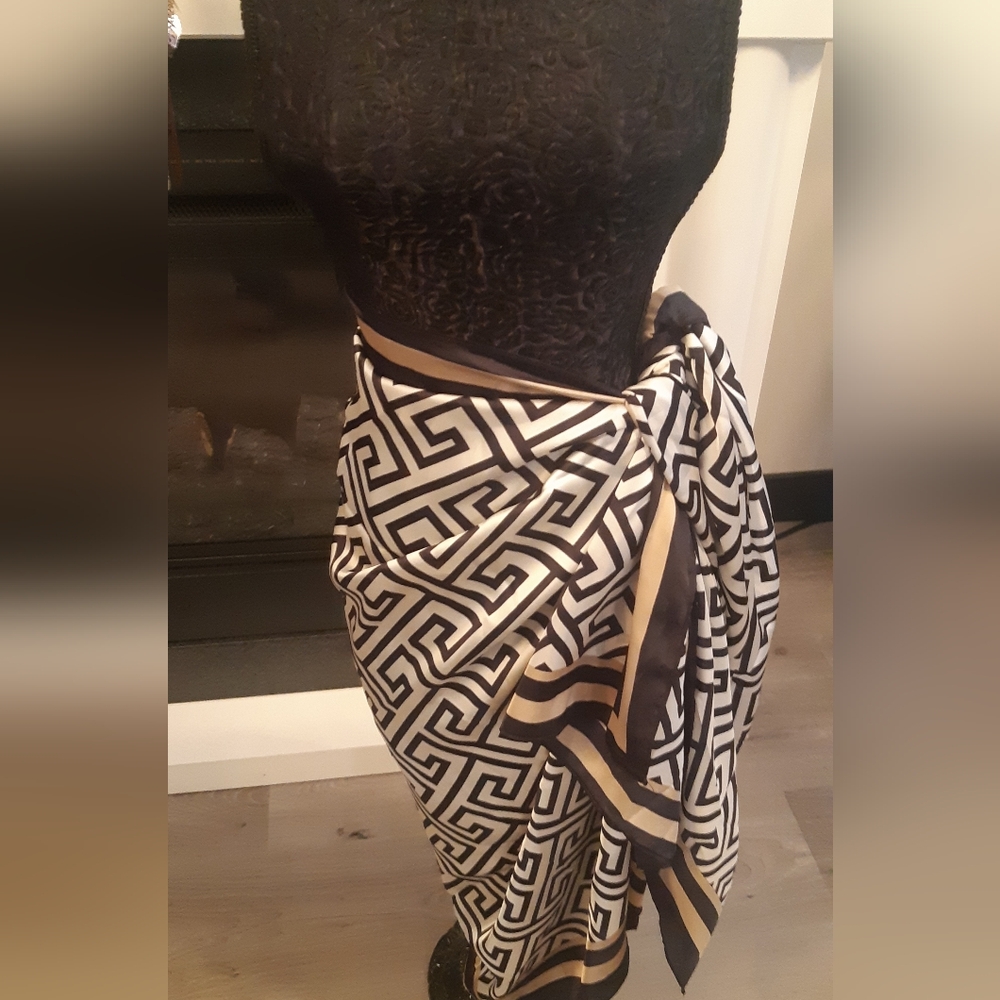 Women's Black with Geometric Patterned Scarf/Wrap/Swim. Great For Travel. O/S